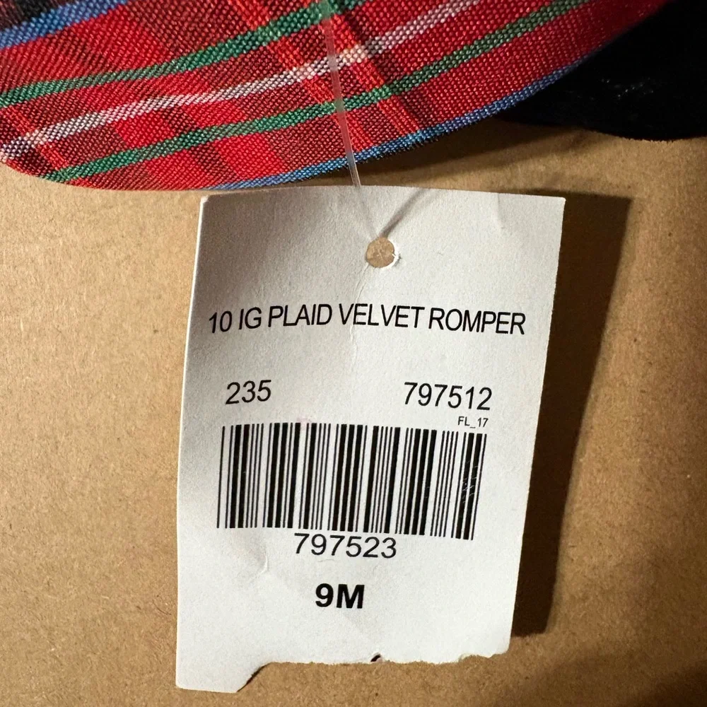 Good Lad‎ Girls Baby Christmas Romper 9 Month black velvet red plaid holiday NWT